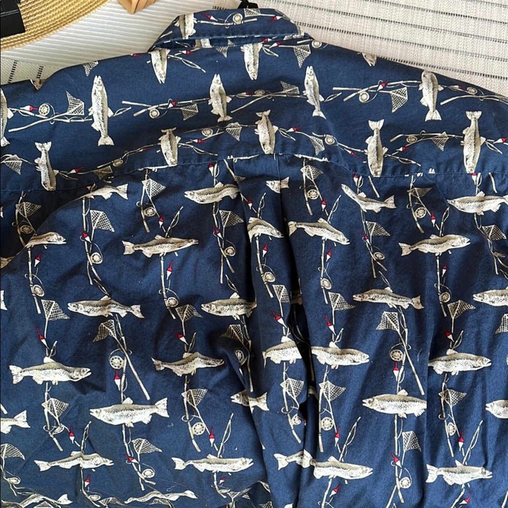 Blue Casual Button Down Shirt with fish Print - Picture 3 of 3